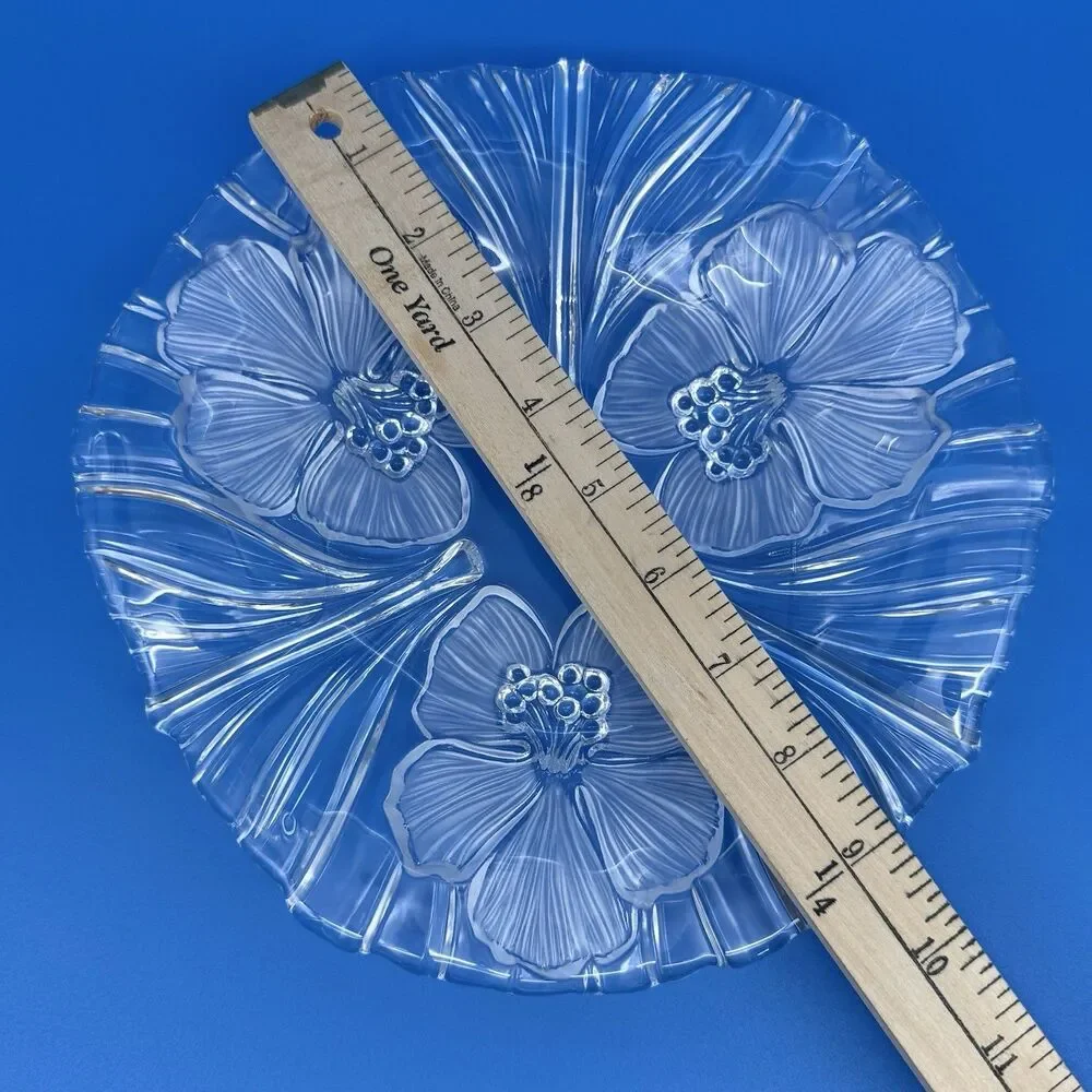MIKASA Hibiscus Frost Clear Glass Round Plate Platter 9.5 inch w/Box SA134/202